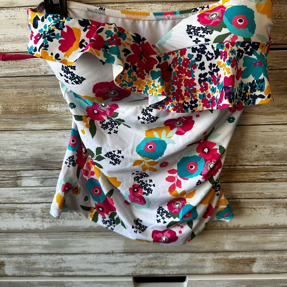 🌺🩱 Liz Claiborne Floral Ruffle Tankini Swim Top Medium